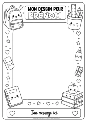 Coloriage à personnaliser École Crayon Cartable Fournitures Scolaires Cadre Pot De Crayons