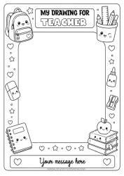Free coloring School Pencil Schoolbag School supplies Frame Pencil holder Drawing frame