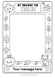 Free coloring Pumpkin Autumn Fox Leaves Symbols Forest animals Acorn Frame Dead leaves Drawing frame