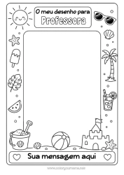 Desenho grátis Verão Sol Palmeira Frutas Símbolos Castelo de areia Coquetel Melancia Bola de praia Balde de praia Jogos e brinquedos Moldura Óculos de sol Quadro de desenho
