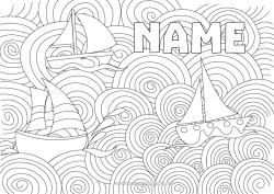 Free coloring Sea Boat Sailing boat Complex coloring pages Zentangle Maritime vehicles Waves