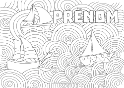 Coloriage à personnaliser Mer Bateau Voilier Coloriages complexes Zentangle Véhicules maritimes Vagues