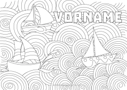 Malvorlage anpassen Meer Boot Segelboot Komplexe Ausmalbilder Zentangle Seefahrzeuge Wellen