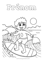 Coloriage à personnaliser Garçon Surf Sports nautiques Vagues