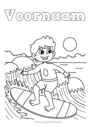 Gratis kleurplaat Sport Jongen Surfen Watersporten Golven