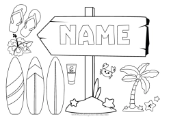 Colouring to customise Holidays Tongue Surfing Hibiscus Water Sports Sign