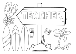 Free colouring Holidays Tongue Surfing Hibiscus Water sports Sign