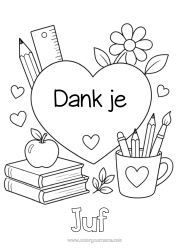 Gratis kleurplaat Hart Groot hart Boek Lezen Potlood Terug naar school Schoolbenodigdheden Potloodhouder