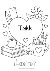Gratis fargelegging Hjerte Stort hjerte Bok Lesing Fargeblyant Skolestart Skoleutstyr Blyantbeholder