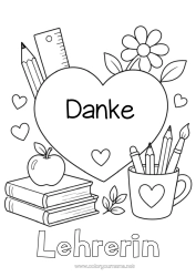 Kostenlose Malvorlage Herz Großes Herz Buch Lesen Bleistift Schulbeginn Schulbedarf Stiftehalter