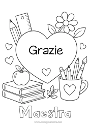Colorazione gratuita Cuore Grande cuore Libro Lettura Matita Rientro a scuola Forniture scolastiche Barattolo di matite