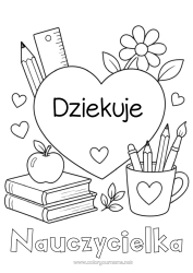 Kolorowanka za darmo Serce Wielkie serce Książka Czytanie Kredka Powrót do szkoły Artykuły szkolne Słoik z kredkami