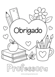 Desenho grátis Coração Grande coração Livro Leitura Lápis Volta às Aulas Materiais Escolares Pote de lápis