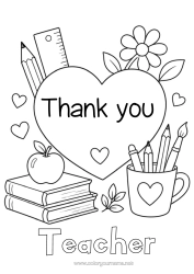 Free coloring Heart Big heart Book Reading Pencil Back to School School supplies Pencil holder