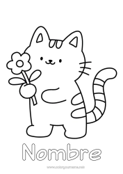Colorear para personalizar Flores Cat Kawaii Animales Dibujos fáciles para colorear Perros y gatos