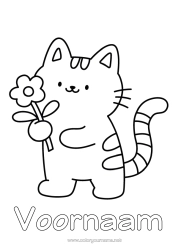 Kleurplaat aanpassen Bloemen Kat Kawaii Dier Eenvoudige kleurplaten Honden en katten