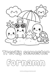 Färgläggningssida att anpassa Söt Semester Sol Ananas Frukter Marina djur eller vattenlevande djur Reptiler Parasoll Resväskor och bagage Havssköldpadda Landsköldpadda Solsken glasögon