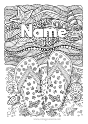 Free coloring Sea Shell Flip flops Complex coloring pages Zentangle Starfish Marine or aquatic animals Waves