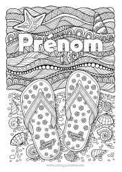 Coloriage à personnaliser Coquillages Tong Coloriages complexes Zentangle Étoile de mer Animaux marins ou aquatique Vagues