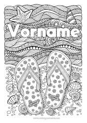 Kostenlose Malvorlage Muscheln Flip-Flop Komplexe Ausmalbilder Zentangle Seestern Meeres- oder Wasserlebewesen Wellen