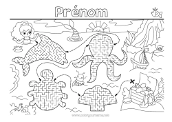Coloriage à personnaliser Activités enfants Dauphin Sirène Animaux marins ou aquatique Trésor Pieuvre, poulpe Labyrinthe Tortue marine