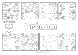Coloriage à personnaliser Vacances Été Activités enfants Animal Autres animaux du monde Parasol Bouée Nombres à Relier Capibara