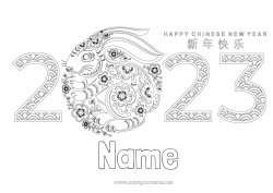 Free colouring Rabbit 2023 Chinese New Year Forest animals