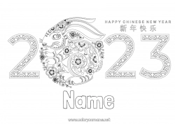 Free coloring Bunny 2023 Chinese New Year Forest animals