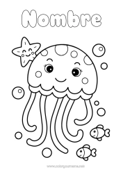 Colorear gratis Medusa Animales Pescado Dibujos fáciles para colorear Estrella de mar Animales marinos o acuáticos