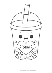 Gratis farvelægning Hjerte Kawaii Drik Bobletea