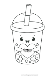 Colorear gratis Corazón Kawaii Bebidas Bubble tea