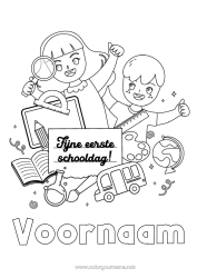 Gratis kleurplaat Kind Bus, autocar Openbaar vervoer over land Wereldbol Terug naar school