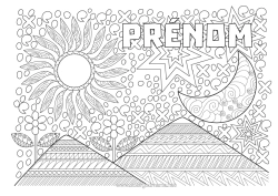 Coloriage à personnaliser Mandala Soleil Lune Zentangle Montagne