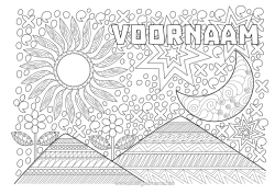 Gratis kleurplaat Mandala Zon Maan Zentangle Berg