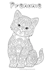 Pagină de colorat gratuită Pisică Mandala Animal Zentangle Câini și pisici