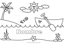 Colorear gratis Barco Isla Vehículos marítimos Barca Piragua Cocotero