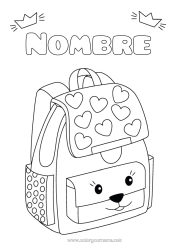 Colorear gratis Corazón Kawaii Mochila escolar