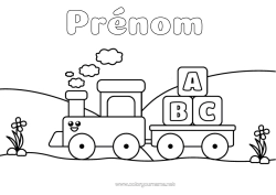 Coloriage à personnaliser Véhicules Train Alphabet Transport en commun terrestres Lettre de l'alphabet