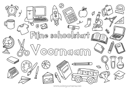 Gratis kleurplaat Bus, autocar Potlood Openbaar vervoer over land Schooltas Terug naar school Schoolbenodigdheden Rekenmachine Decoratieve achtergrond