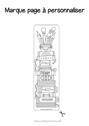 Coloriage à personnaliser Art Marque Page Pinceau École Livre Lecture