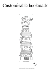 Free colouring Flowers Cactus Bookmark School Book Reading Green plant