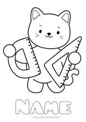 Free coloring Cat Dog and cat School supplies Square Protractor Mathematics