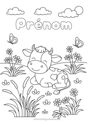 Coloriage à personnaliser Fleurs Papillon Animal Vache Insectes Animaux de la ferme