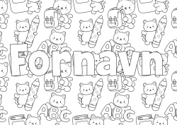 Gratis farvelægning Kat Kawaii Dyr Hunde og katte Blyant Skuldertaske Skolestart Skoleartikler Brev fra alfabetet Dekorativ baggrund