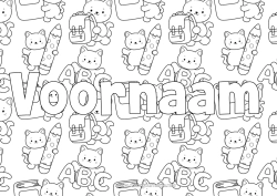 Kleurplaat aanpassen Kat Kawaii Dier Honden en katten Potlood Schooltas Terug naar school Schoolbenodigdheden Alfabetbrief Decoratieve achtergrond