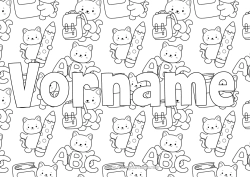 Kostenlose Malvorlage Katze Kawaii Tier Hunde und Katzen Bleistift Schultasche Schulbeginn Schulbedarf Buchstaben des Alphabets Dekorativer Hintergrund