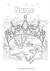 Free coloring Princess Sea Crown Mermaid Fairy tale Sea Shell Marine or aquatic animals