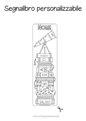 Colorare per personalizzare Segnalibro Scuola Libro Astronomia Lettura Telescopio