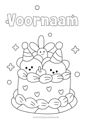 Gratis kleurplaat Taart Verjaardag Kawaii Knuffelbeer Bosdieren Verjaardagstaart Feesthoed