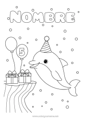 Colorear gratis Regalos Cumpleaños Animales Delfín Edad personalizable Animales marinos o acuáticos Gorrito de fiesta